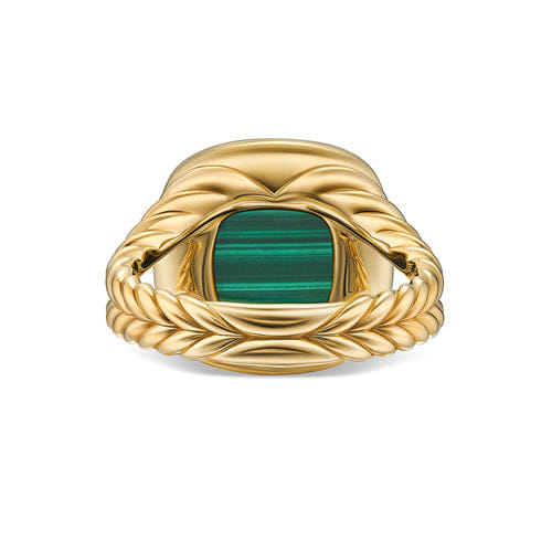 David Yurman Albion Ring in 18K Yellow Gold with Malachite and Diamonds, 11mm, Size 7