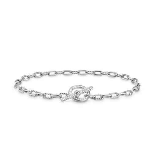 David Yurman DY Madison Toggle Chain Bracelet in Sterling Silver with Diamonds, Size Medium