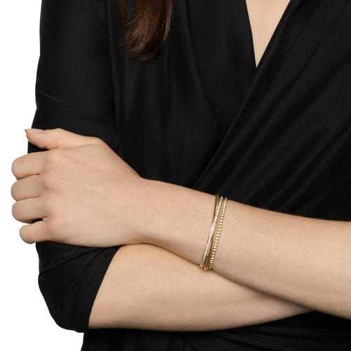 David Yurman Crossover Trio Three Row Cuff Bracelet in 18K Yellow Gold with Diamonds, 11mm, Size Medium