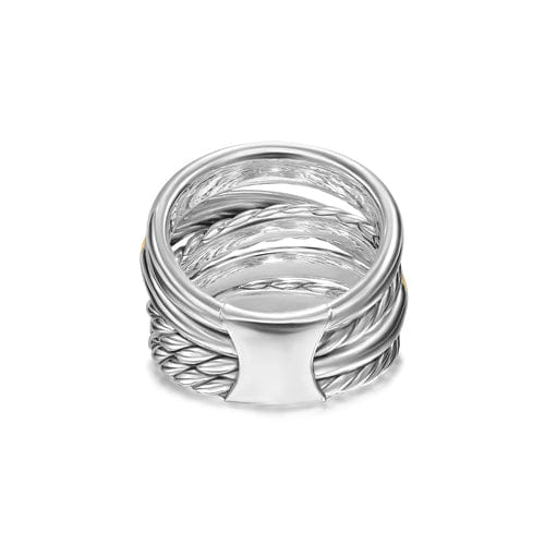 David Yurman Crossover Five Row Ring in Sterling Silver with 14K Yellow Gold, 17.5mm, Size 6