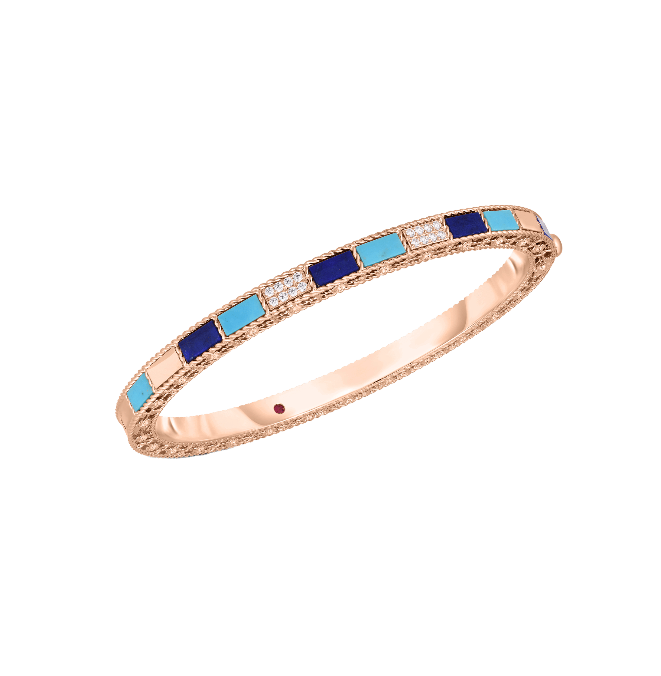 Roberto Coin Mosaic Rose Gold Lapis and Turquoise Bangle with Diamonds