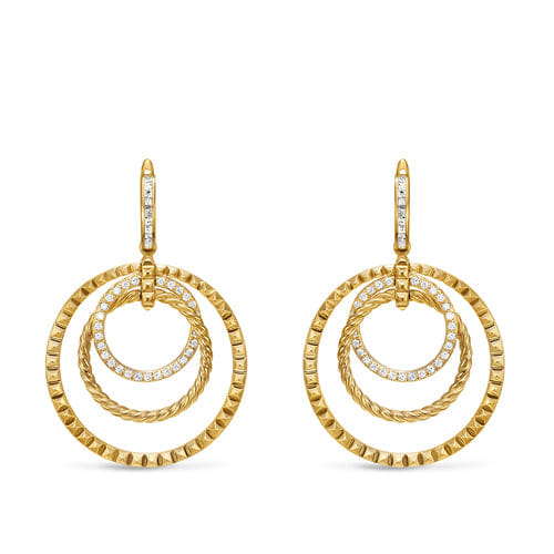 David Yurman Crossover Trio Drop Earrings in 18K Yellow Gold with Diamonds, 35mm