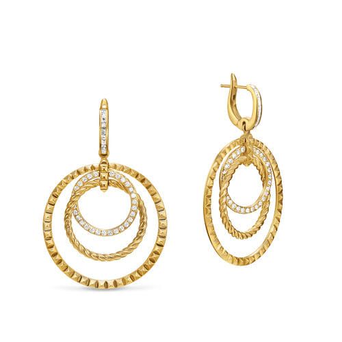 David Yurman Crossover Trio Drop Earrings in 18K Yellow Gold with Diamonds, 35mm