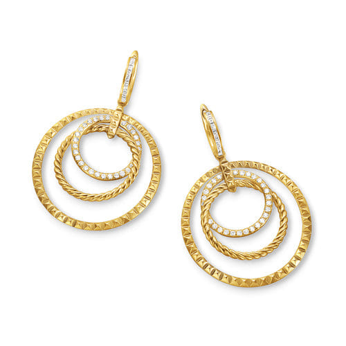 David Yurman Crossover Trio Drop Earrings in 18K Yellow Gold with Diamonds, 35mm