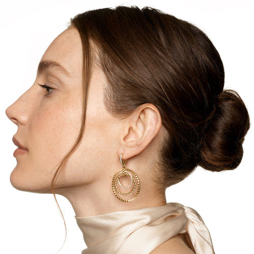 David Yurman Crossover Trio Drop Earrings in 18K Yellow Gold with Diamonds, 35mm