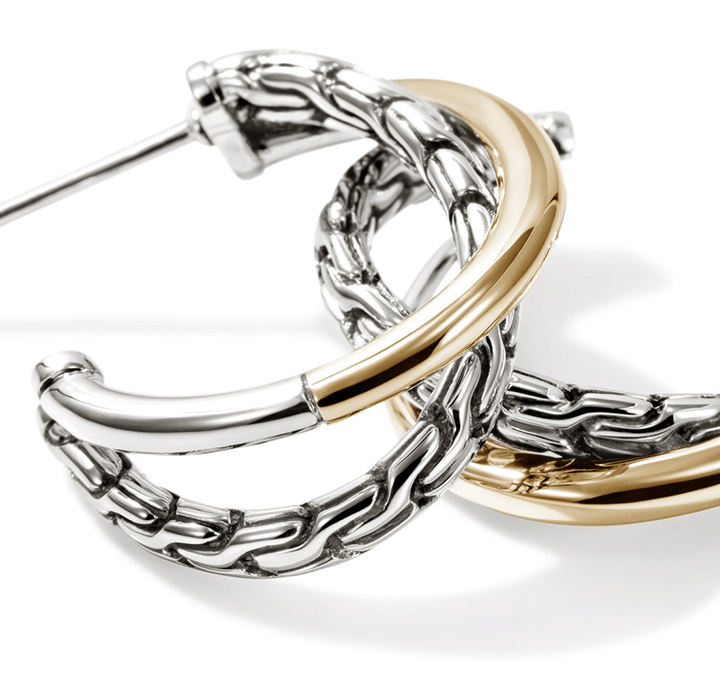 John Hardy Essentials Mixed Metals Crossover Hoop Earrings