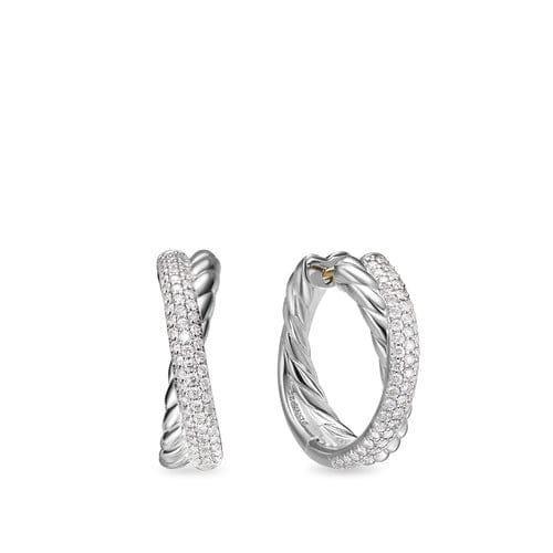 David Yurman Crossover Hoop Earrings in Sterling Silver with Diamonds, 22.4mm