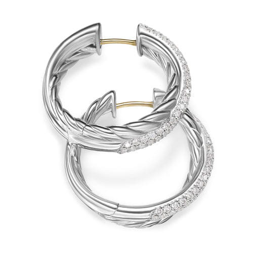 David Yurman Crossover Hoop Earrings in Sterling Silver with Diamonds, 22.4mm