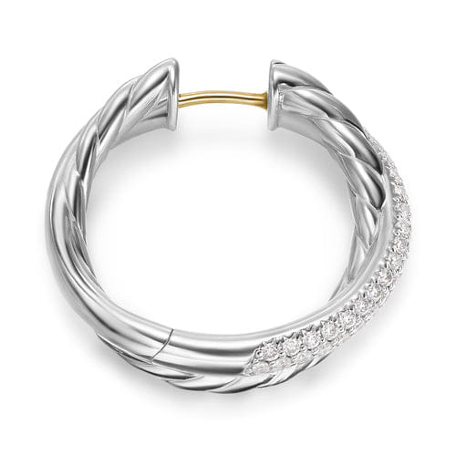 David Yurman Crossover Hoop Earrings in Sterling Silver with Diamonds, 22.4mm