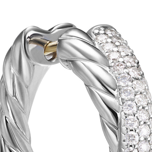 David Yurman Crossover Hoop Earrings in Sterling Silver with Diamonds, 22.4mm