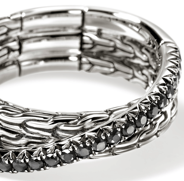 John Hardy Essentials Sterling Silver Treated Black Sapphire Crossover Ring