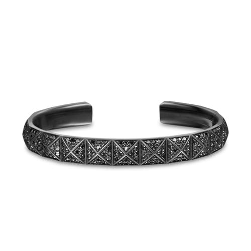 David Yurman Pyramid Cuff Bracelet in Black Titanium with Black Diamonds, 9.3mm, Size Medium