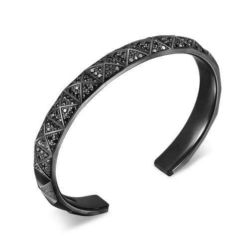 David Yurman Pyramid Cuff Bracelet in Black Titanium with Black Diamonds, 9.3mm, Size Medium