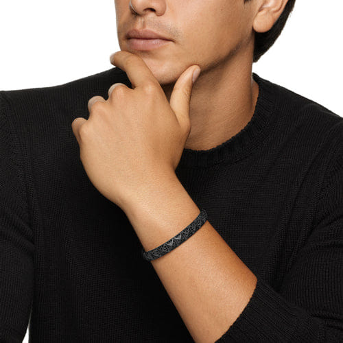David Yurman Pyramid Cuff Bracelet in Black Titanium with Black Diamonds, 9.3mm, Size Medium