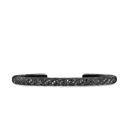 David Yurman Sculpted Cable Cuff Bracelet in Black Titanium with Black Diamonds, 5.5mm, Size Medium