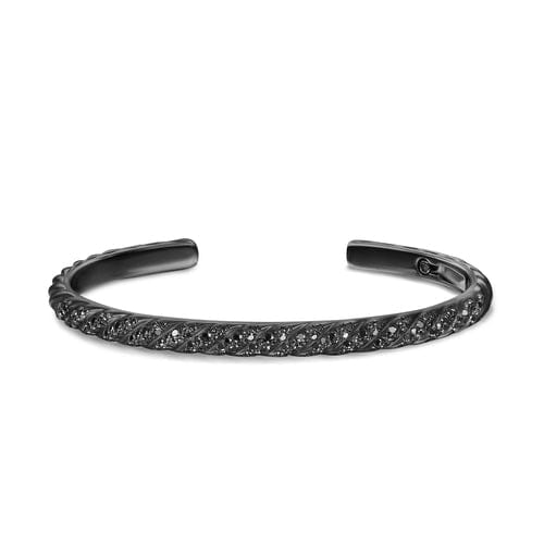 David Yurman Sculpted Cable Cuff Bracelet in Black Titanium with Black Diamonds, 5.5mm, Size Medium