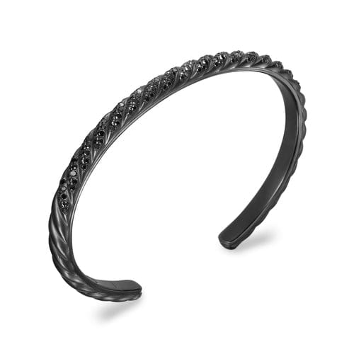David Yurman Sculpted Cable Cuff Bracelet in Black Titanium with Black Diamonds, 5.5mm, Size Medium