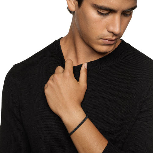 David Yurman Sculpted Cable Cuff Bracelet in Black Titanium with Black Diamonds, 5.5mm, Size Medium