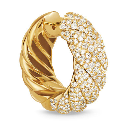 David Yurman Sculpted Cable Hoop Earrings in 18K Yellow Gold with Diamonds, 25mm