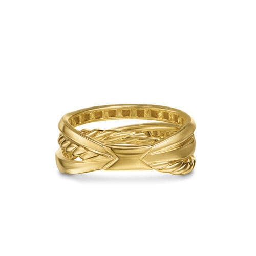 David Yurman Crossover Trio Three Row Ring in 18K Yellow Gold with Diamonds, 8mm, Size 6