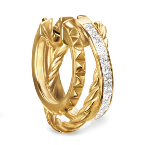 David Yurman Crossover Trio Multi Row Hoop Earrings in 18K Yellow Gold with Diamonds, 18mm