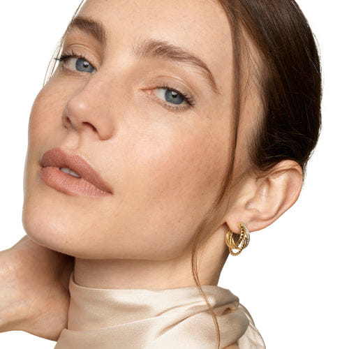 David Yurman Crossover Trio Multi Row Hoop Earrings in 18K Yellow Gold with Diamonds, 18mm