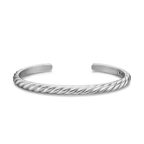 David Yurman Sculpted Cable Cuff Bracelet in 18K White Gold, 5.5mm, Size Medium