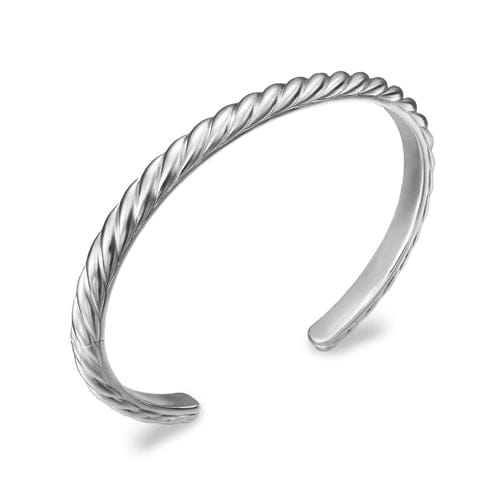 David Yurman Sculpted Cable Cuff Bracelet in 18K White Gold, 5.5mm, Size Medium