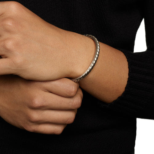 David Yurman Sculpted Cable Cuff Bracelet in 18K White Gold, 5.5mm, Size Medium