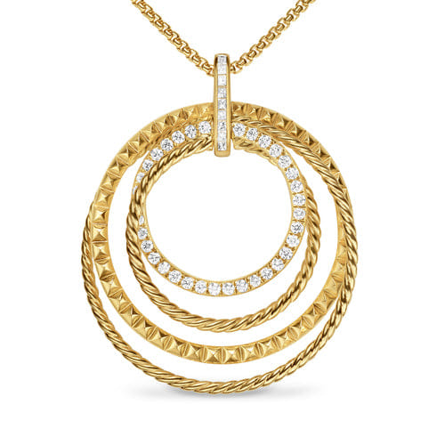 David Yurman Crossover Trio Pendant Necklace in 18K Yellow Gold with Diamonds, 39.5mm