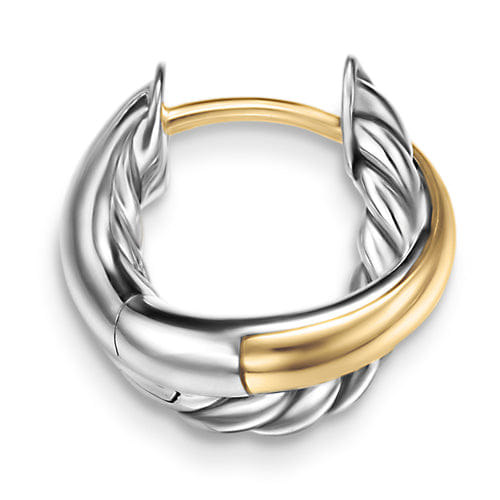David Yurman Crossover Huggie Hoop Earrings in Sterling Silver with 18K Yellow Gold, 12.4mm