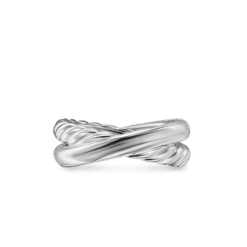 David Yurman Crossover Two Row Ring in Sterling Silver with Diamonds, 7.5mm, Size 8