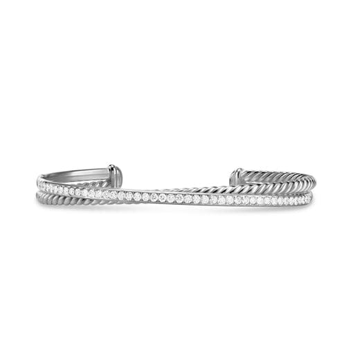 David Yurman Crossover Two Row Bracelet in Sterling Silver with Diamonds, 6mm, Size Medium