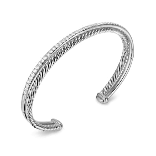 David Yurman Crossover Two Row Bracelet in Sterling Silver with Diamonds, 6mm, Size Medium