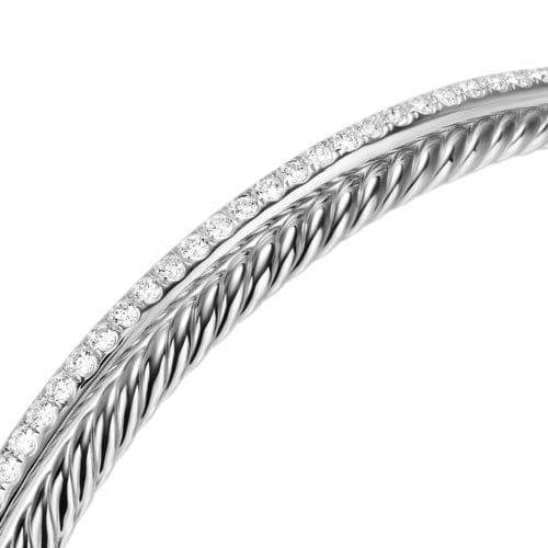David Yurman Crossover Two Row Bracelet in Sterling Silver with Diamonds, 6mm, Size Medium