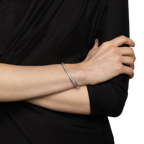 David Yurman Crossover Two Row Bracelet in Sterling Silver with Diamonds, 6mm, Size Medium
