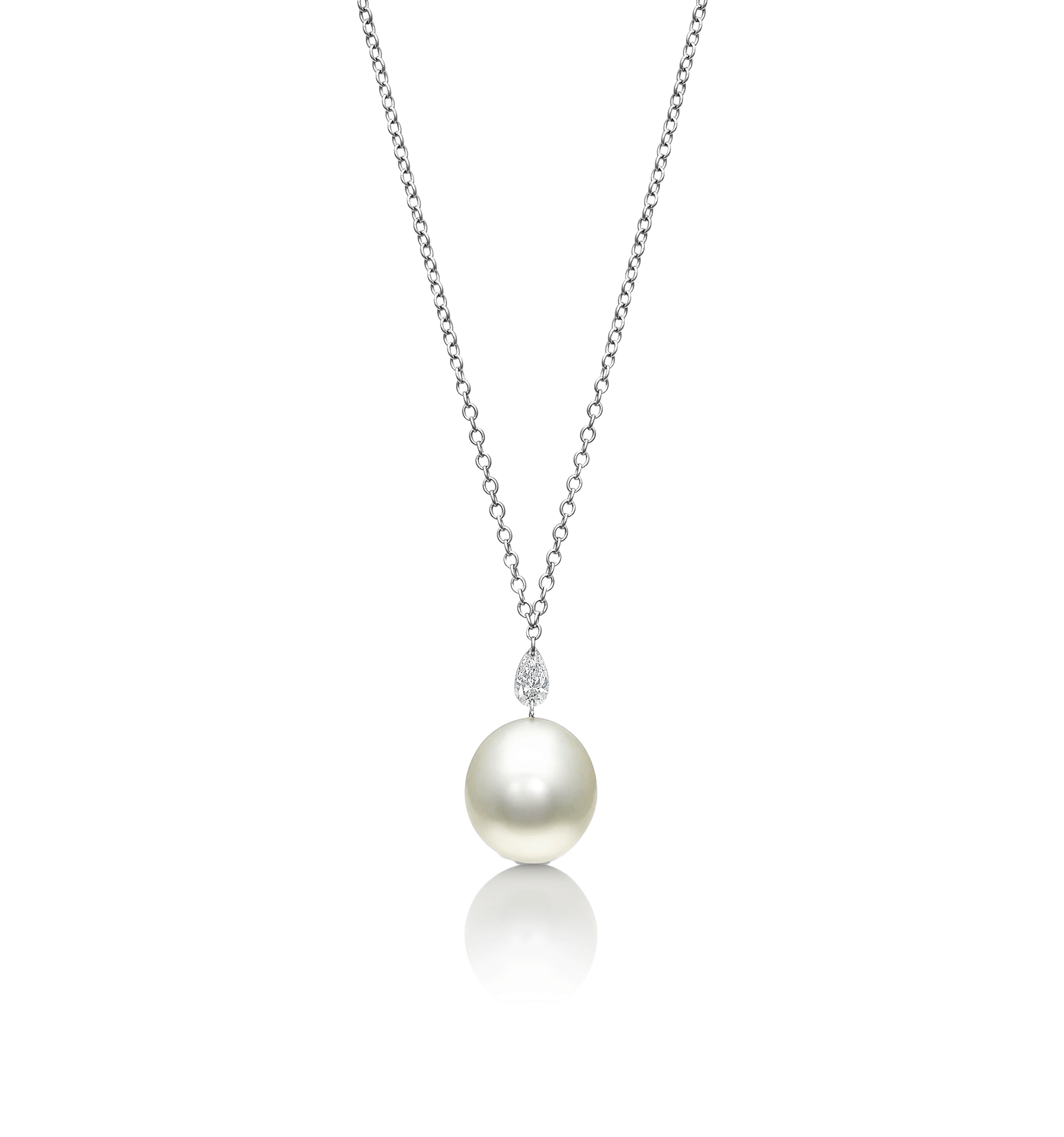 Sabel Collection White Gold Pearl and Diamond Drop Necklace