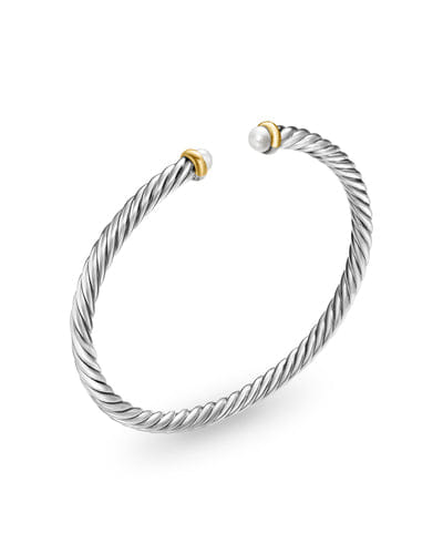 David Yurman Cable Flex Bracelet in Sterling Silver with 14K Yellow Gold and Pearls, 4mm