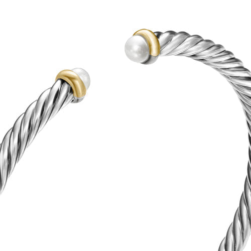 David Yurman Cable Flex Bracelet in Sterling Silver with 14K Yellow Gold and Pearls, 4mm