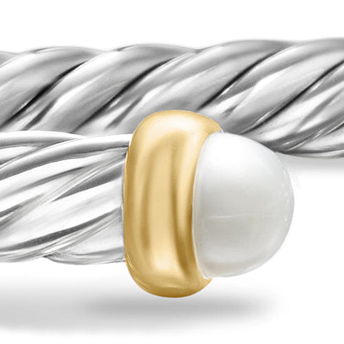 David Yurman Cable Flex Bracelet in Sterling Silver with 14K Yellow Gold and Pearls, 4mm