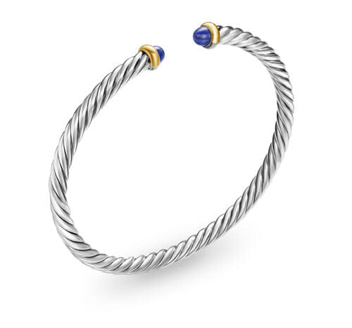 David Yurman Cable Flex Bracelet in Sterling Silver with 14K Yellow Gold and Lapis Lazuli, 4mm