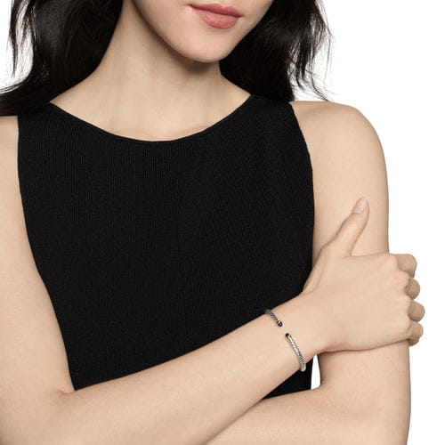 David Yurman Cable Flex Bracelet in Sterling Silver with 14K Yellow Gold and Lapis Lazuli, 4mm