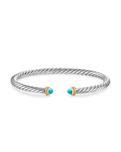 David Yurman Cable Flex Bracelet in Sterling Silver with 14K Yellow Gold and Turquoise, 4mm