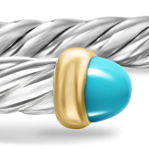 David Yurman Cable Flex Bracelet in Sterling Silver with 14K Yellow Gold and Turquoise, 4mm