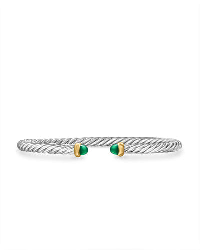 David Yurman Cable Flex Bracelet in Sterling Silver with 14K Yellow Gold and Green Onyx, 4mm