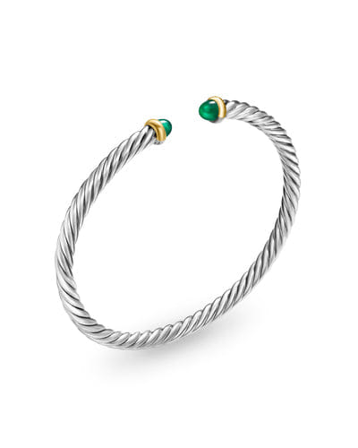 David Yurman Cable Flex Bracelet in Sterling Silver with 14K Yellow Gold and Green Onyx, 4mm