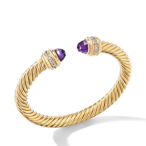 David Yurman Classic Cablespira Bracelet in 18K Yellow Gold with Amethyst and Diamonds, 7mm