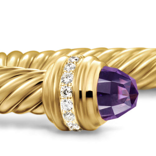David Yurman Classic Cablespira Bracelet in 18K Yellow Gold with Amethyst and Diamonds, 7mm