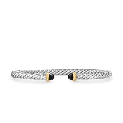 David Yurman Cable Flex Bracelet in Sterling Silver with 14K Yellow Gold and Black Onyx, 4mm