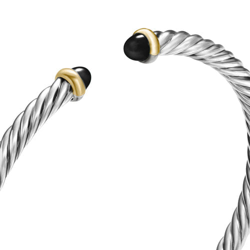 David Yurman Cable Flex Bracelet in Sterling Silver with 14K Yellow Gold and Black Onyx, 4mm